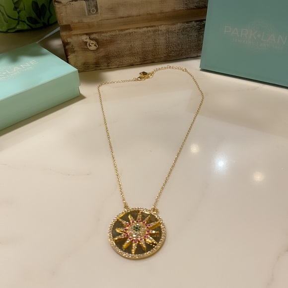 Park Lane Sonny Necklace Gold Tone Sun Round Circle Multicolored CZs NWT - Picture 2 of 13